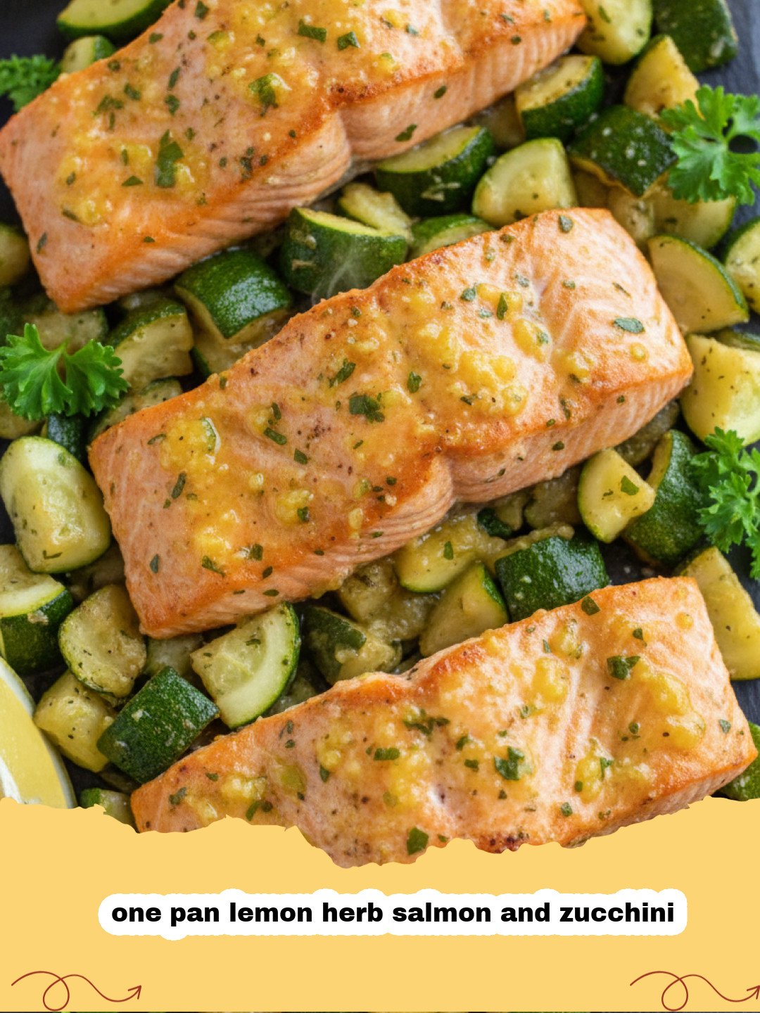 one pan lemon herb salmon and zucchini - One pan lemon herb salmon and zucchini roasted on a sheet pan with lemon slices