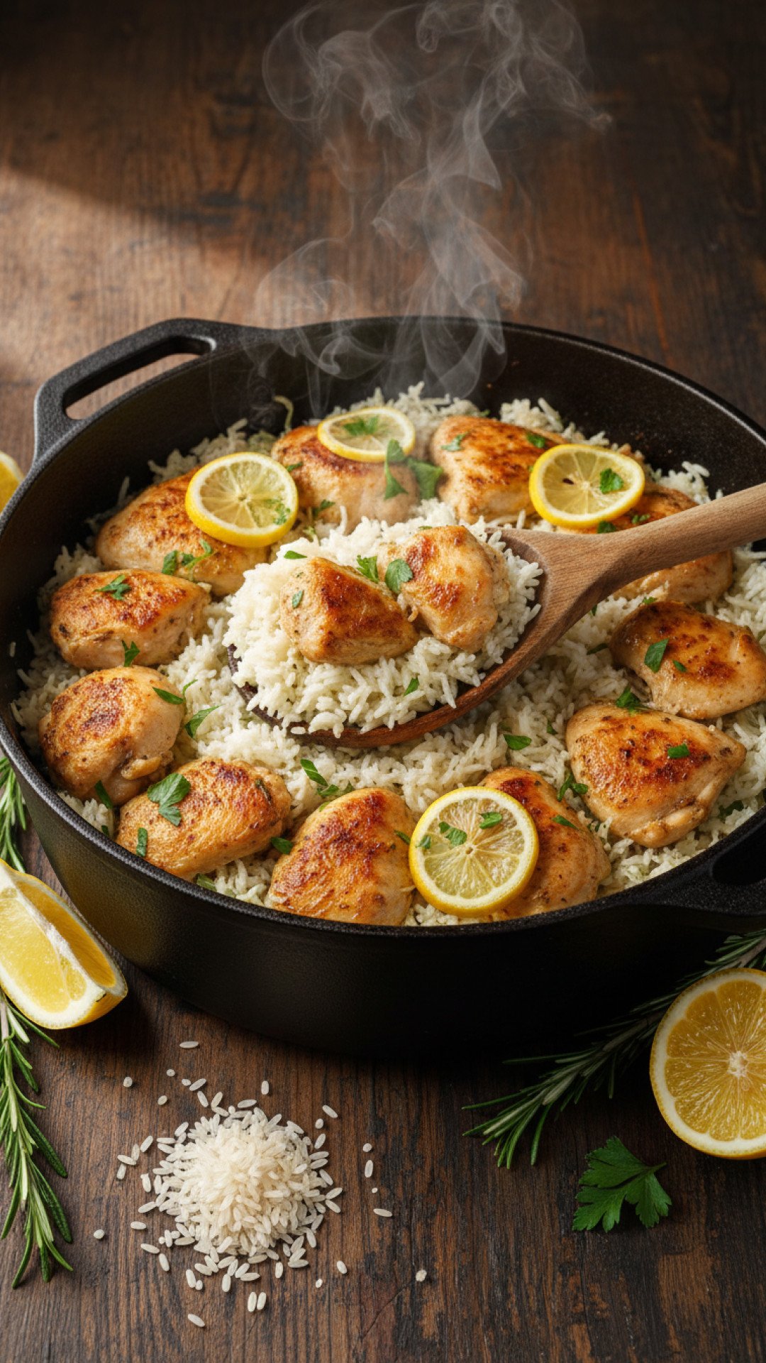 One Pot Lemon Herb Chicken and Rice Preparation