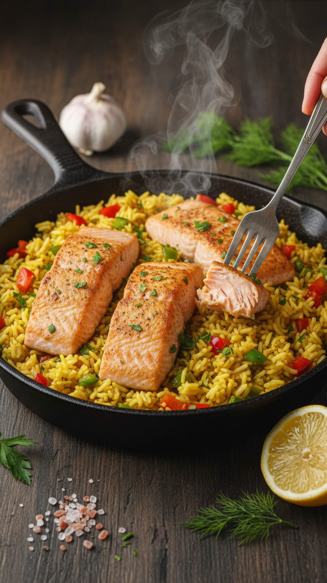 One Pot Salmon and Rice Preparation