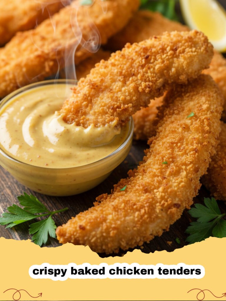 Golden brown crispy baked chicken tenders on a wire rack