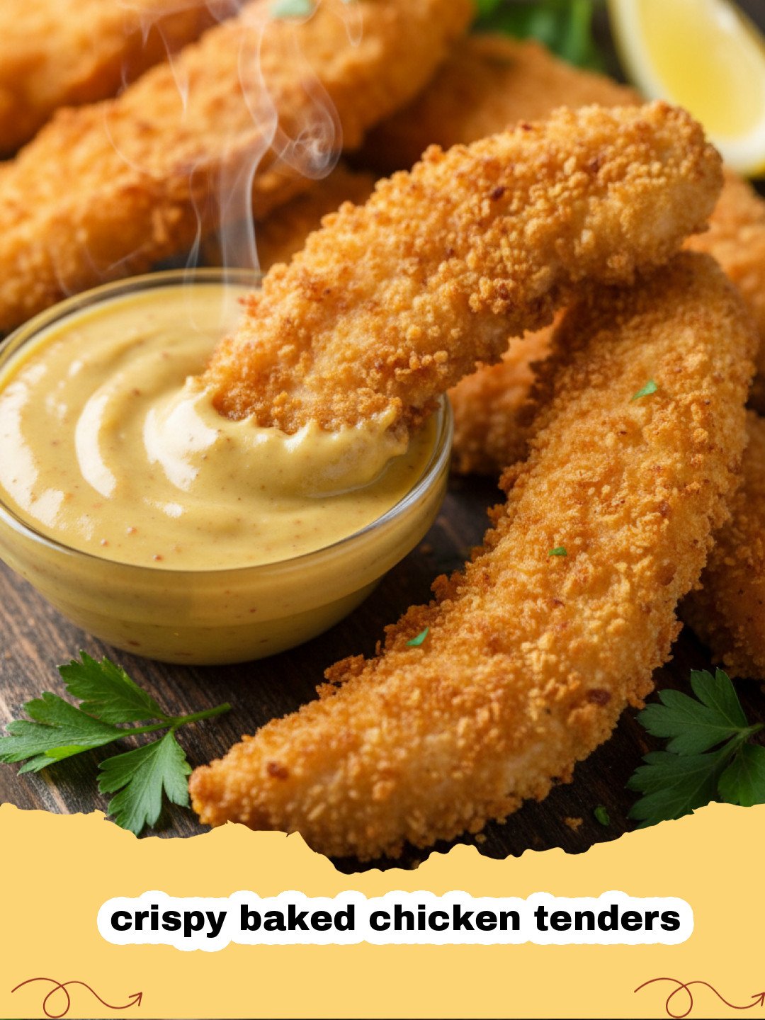 Golden brown crispy baked chicken tenders on a wire rack