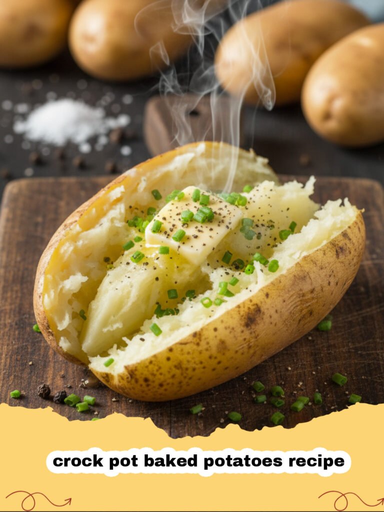 A stack of fluffy baked potatoes prepared using a crock pot baked potatoes recipe with melting butter.