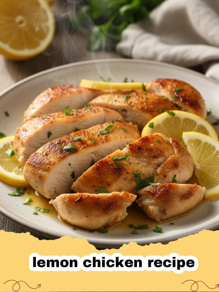 lemon chicken recipe - Golden pan-seared lemon chicken drizzled with silky yellow sauce and garnished with parsley
