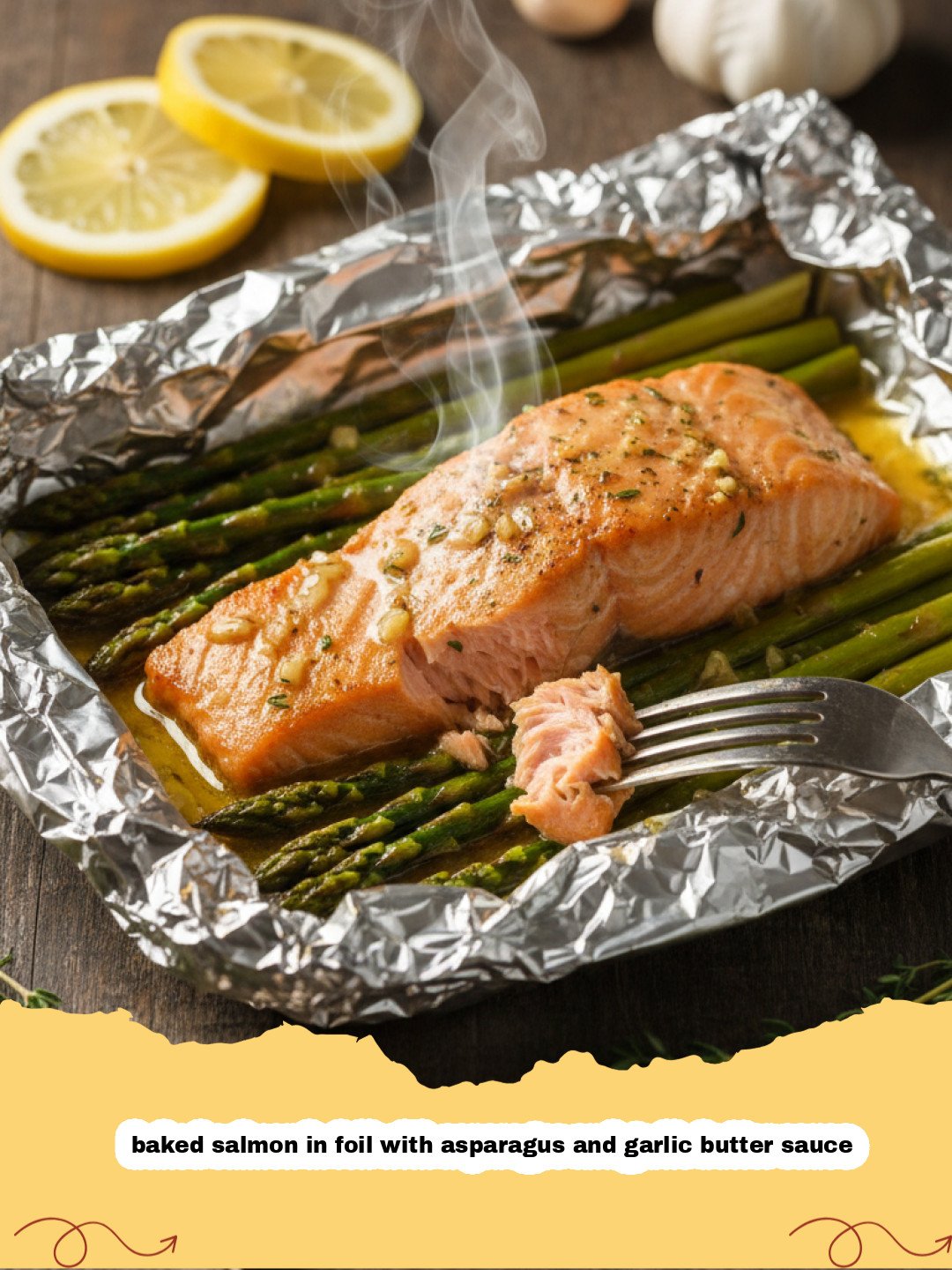 Easy Baked Salmon in Foil with Asparagus and Garlic Butter Sauce