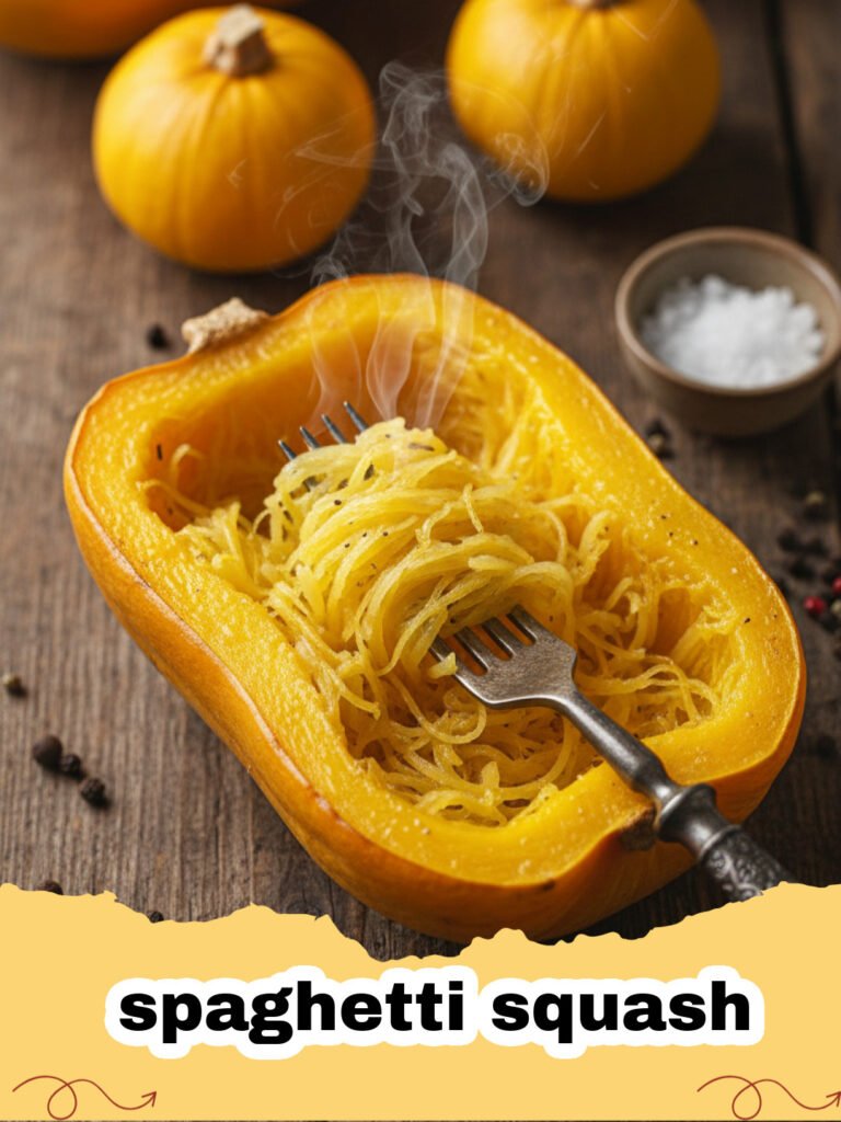 Roasted spaghetti squash strands in a golden bowl