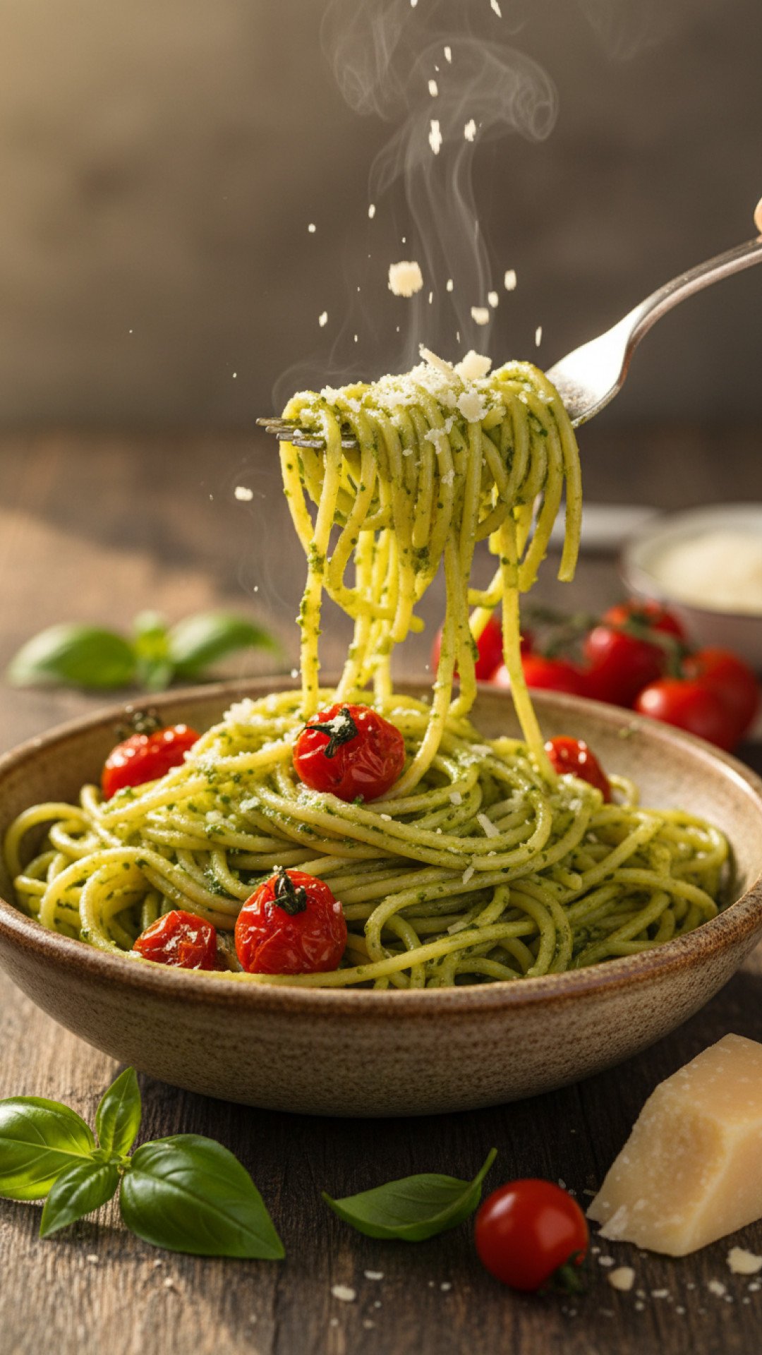 Pesto Pasta with Roasted Tomatoes Preparation
