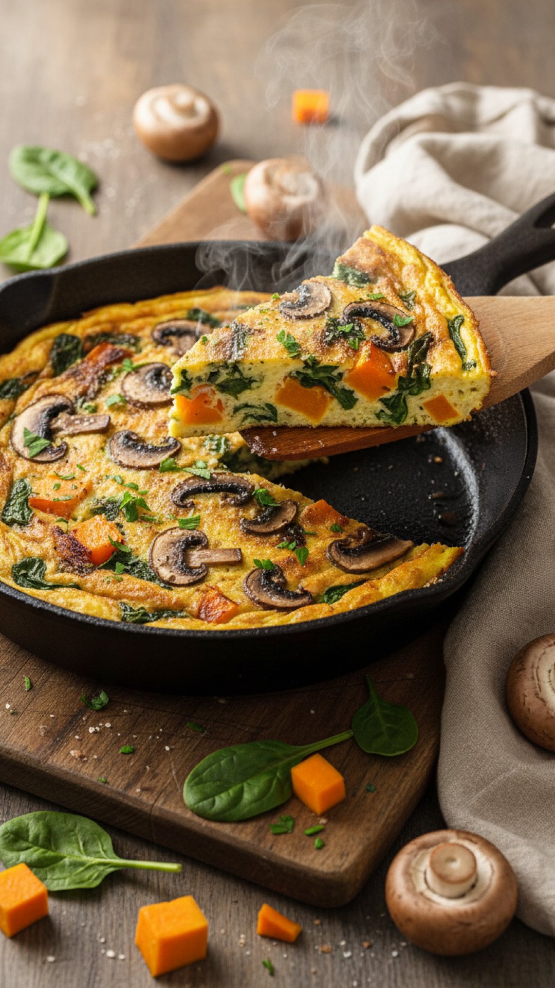 Pumpkin Mushroom and Spinach Frittata Preparation