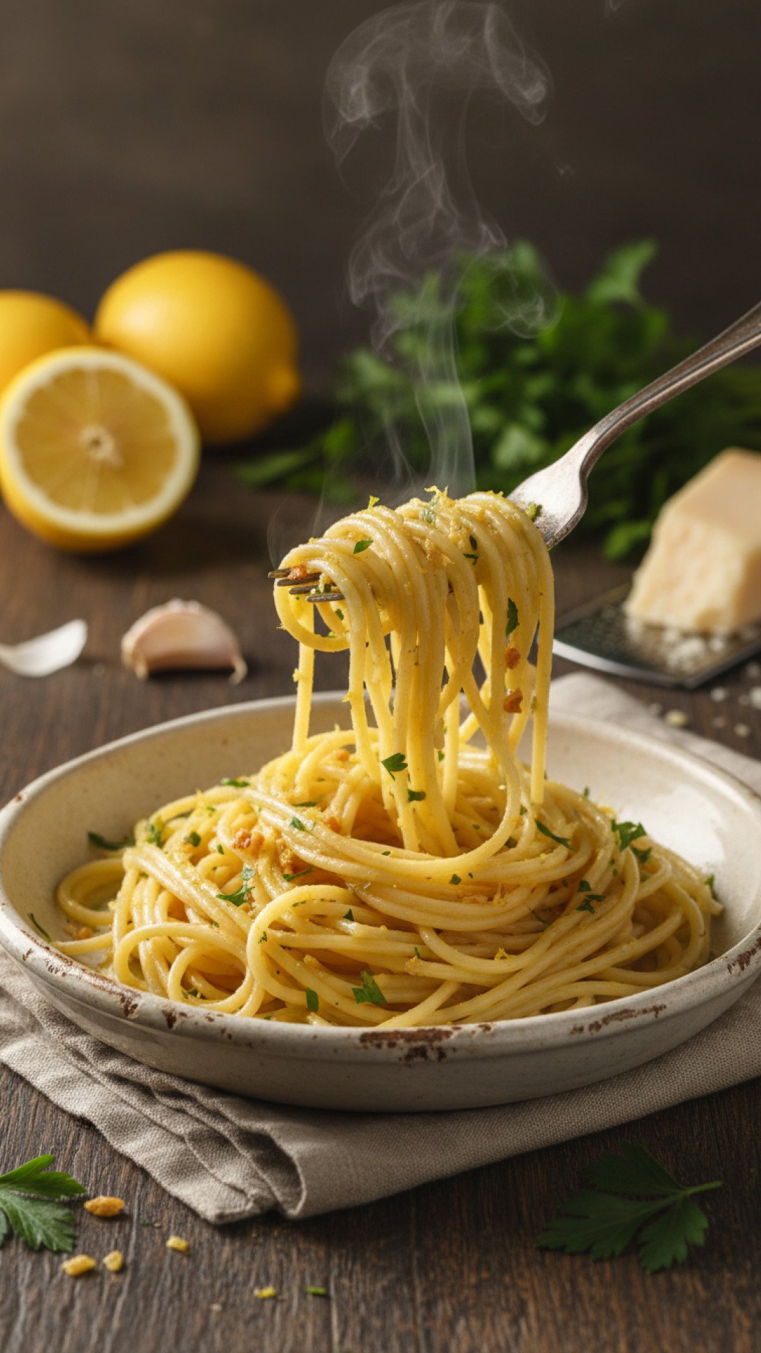 Quick Easy Lemon Garlic Pasta Preparation