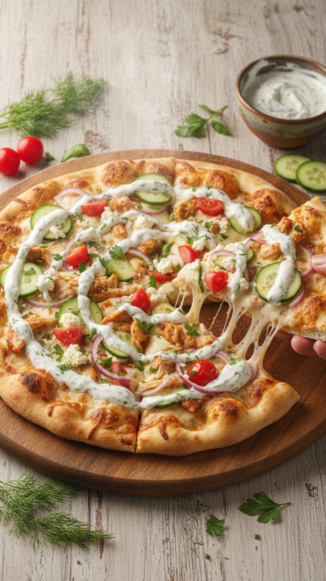 Quick Tzatziki Chicken Naan Pizza Preparation