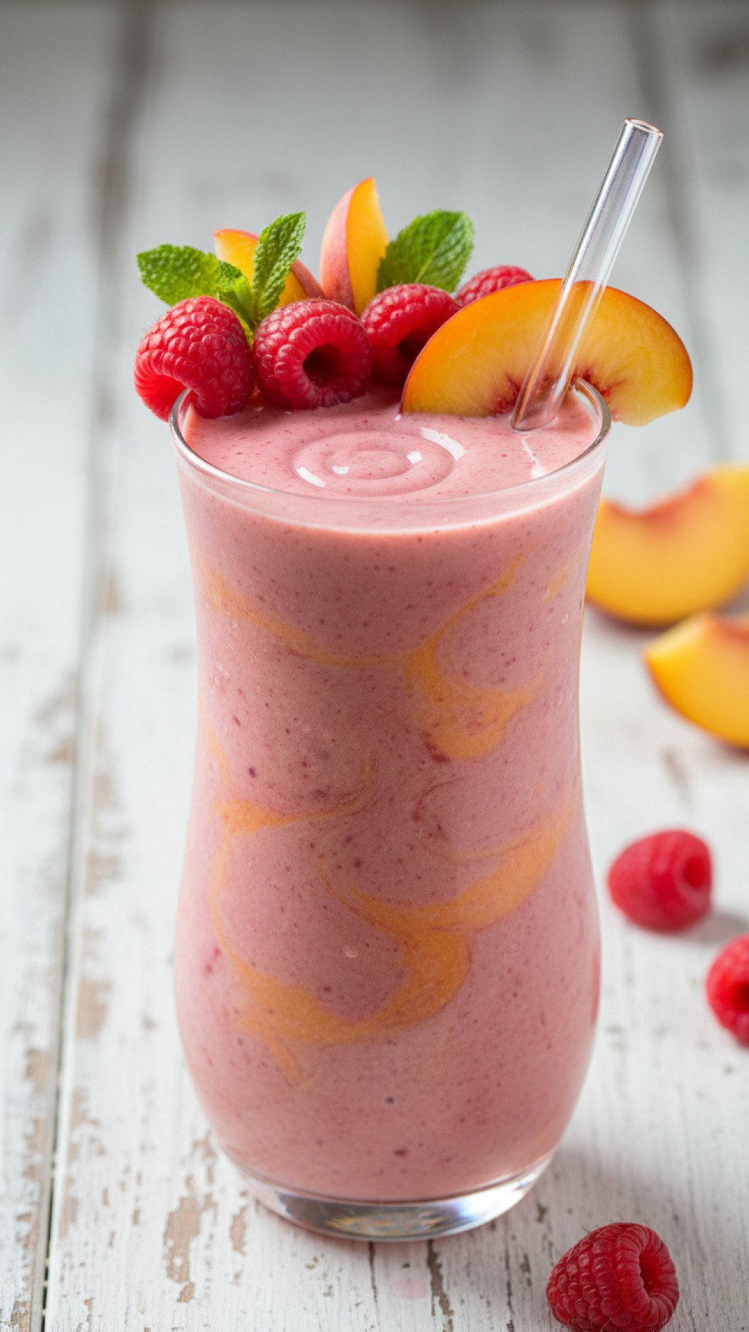Refreshing Raspberry Peach Protein Smoothie Preparation
