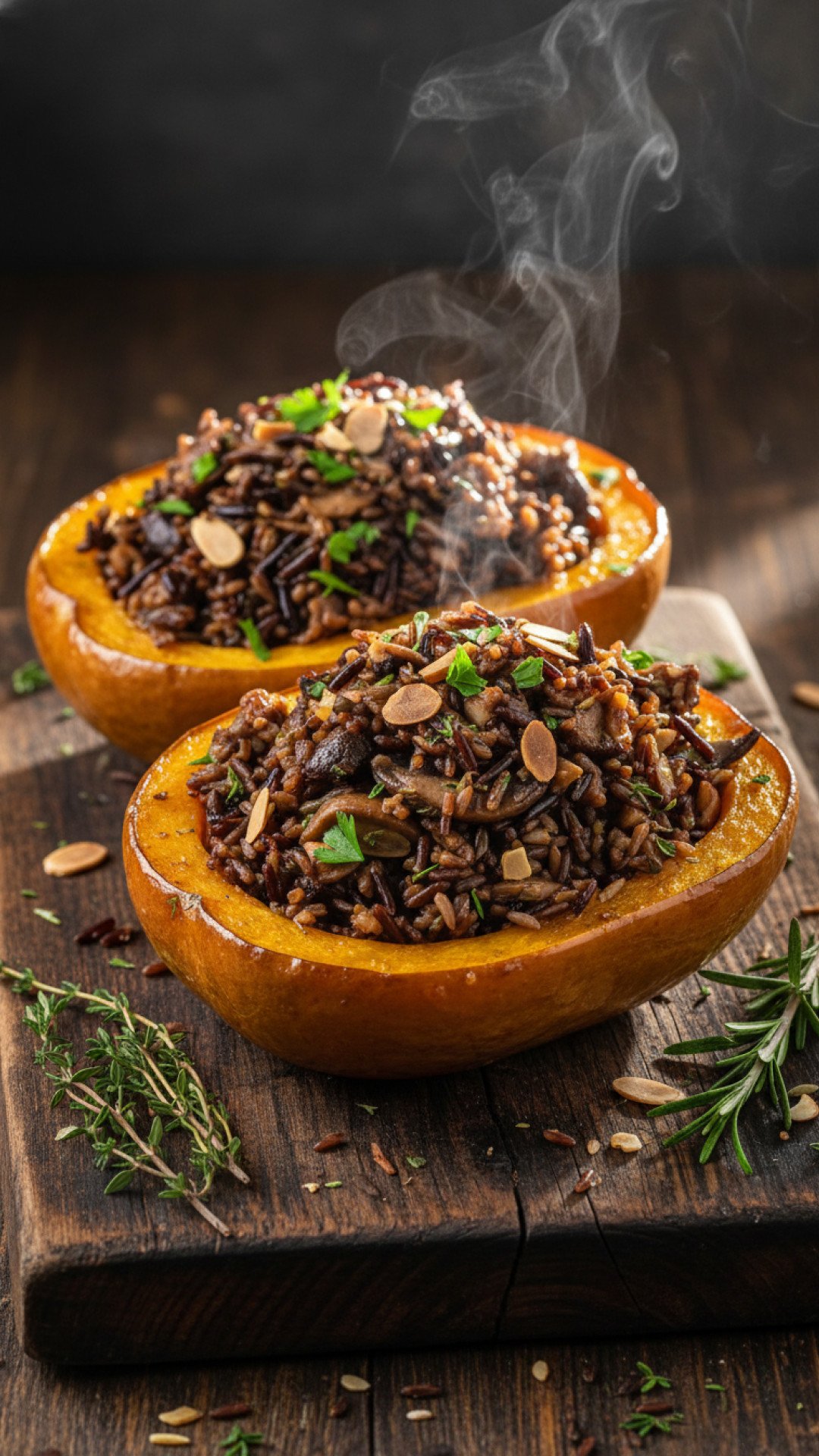 Roasted Acorn Squash with Wild Rice Pilaf Preparation