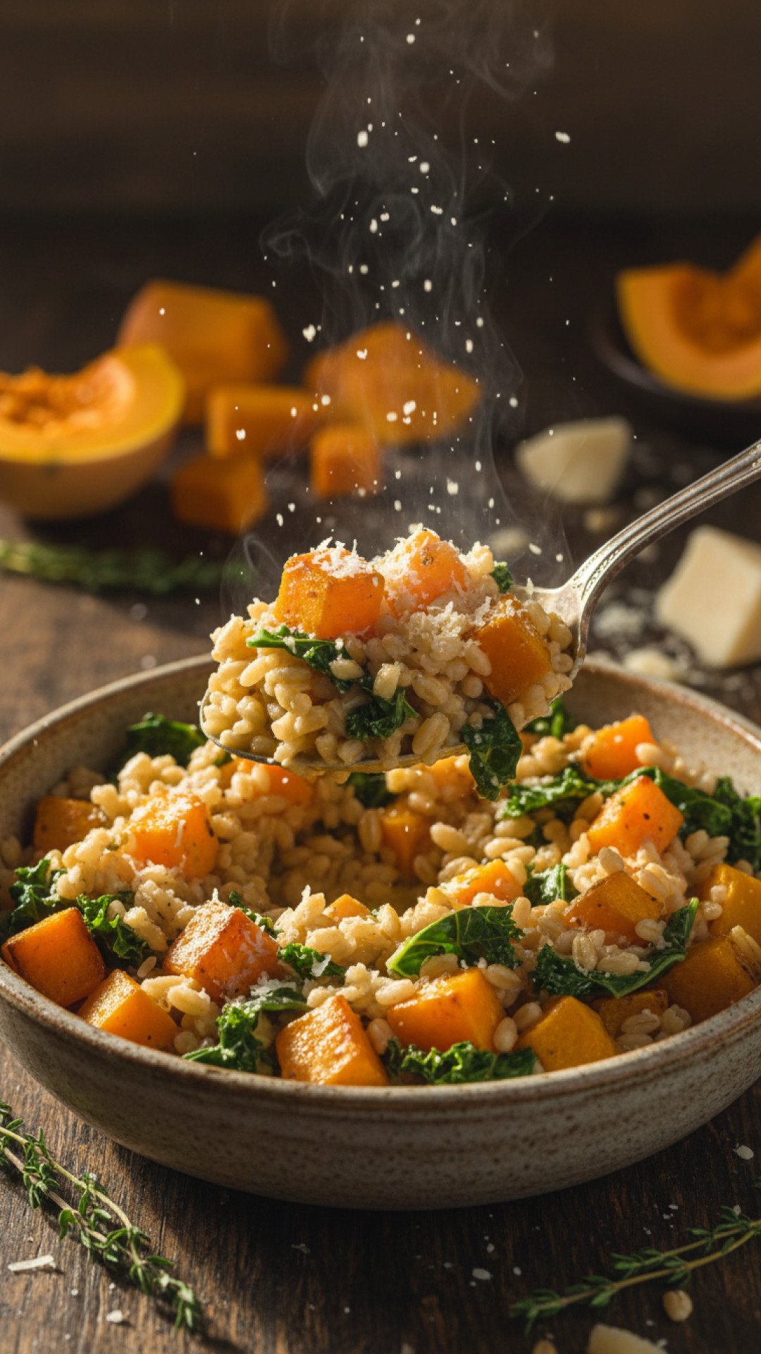 Roasted Butternut Squash and Farro Risotto Preparation