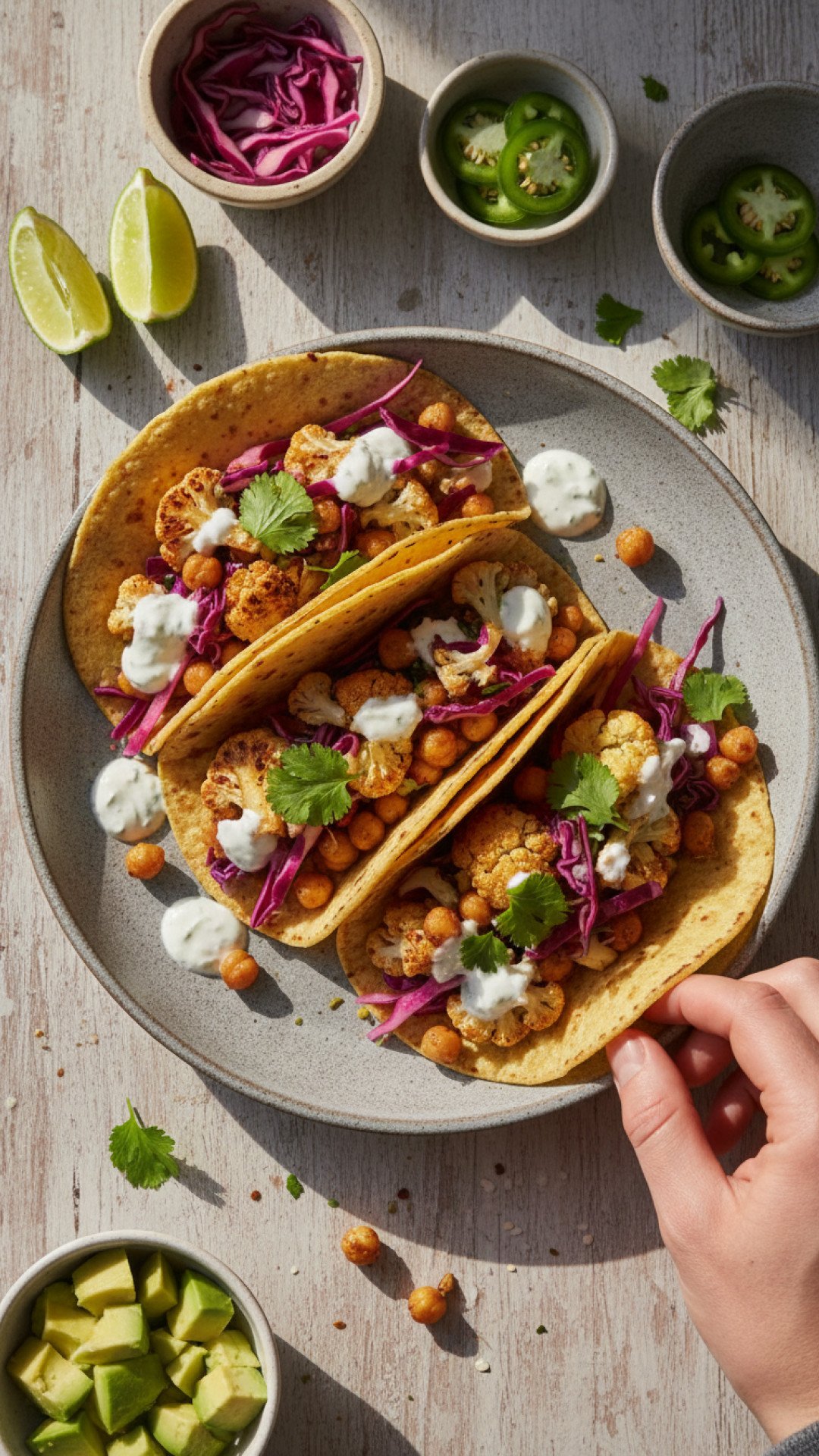 Roasted Cauliflower and Chickpea Tacos Preparation
