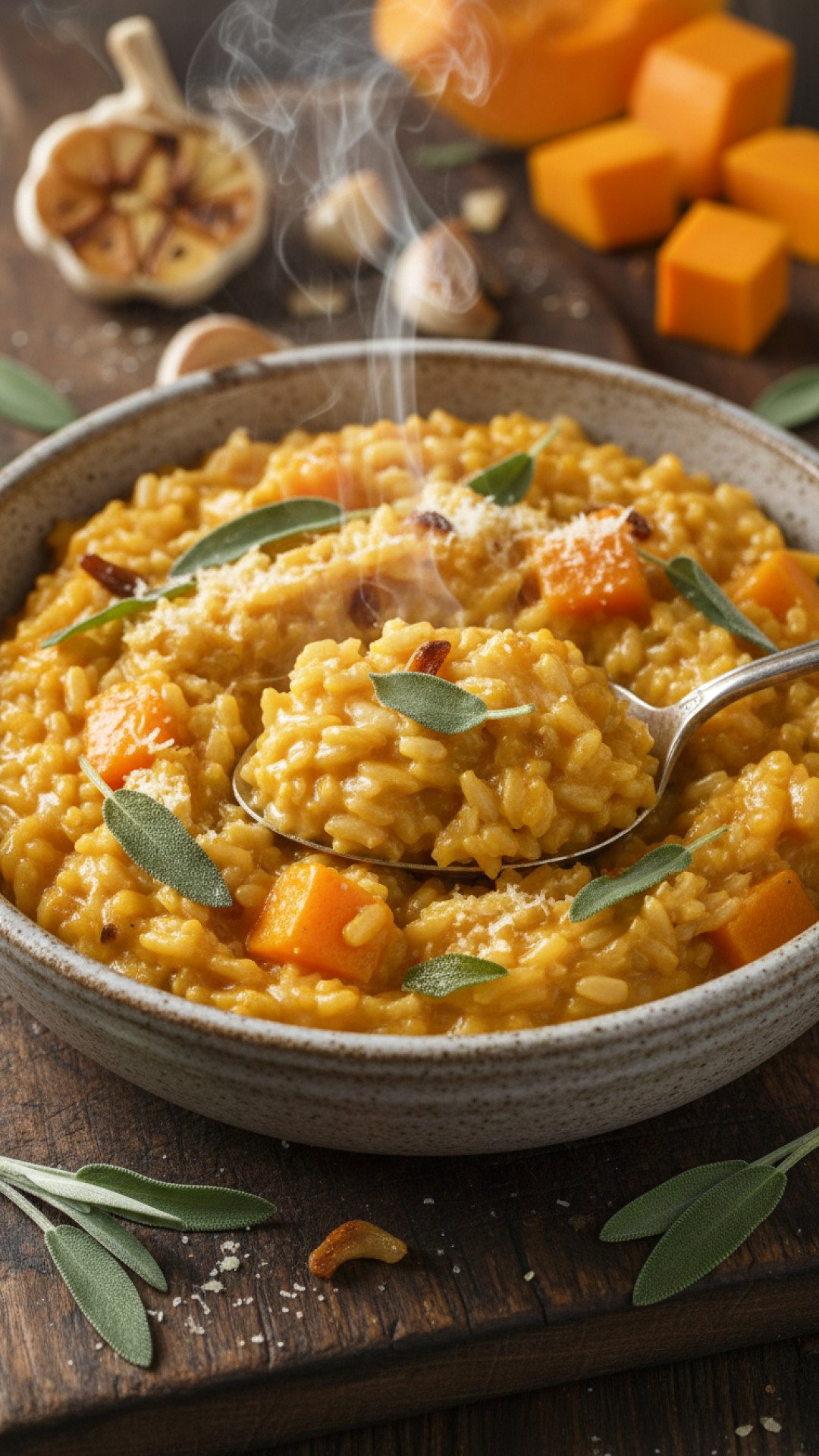 Roasted Garlic and Butternut Squash Risotto Preparation