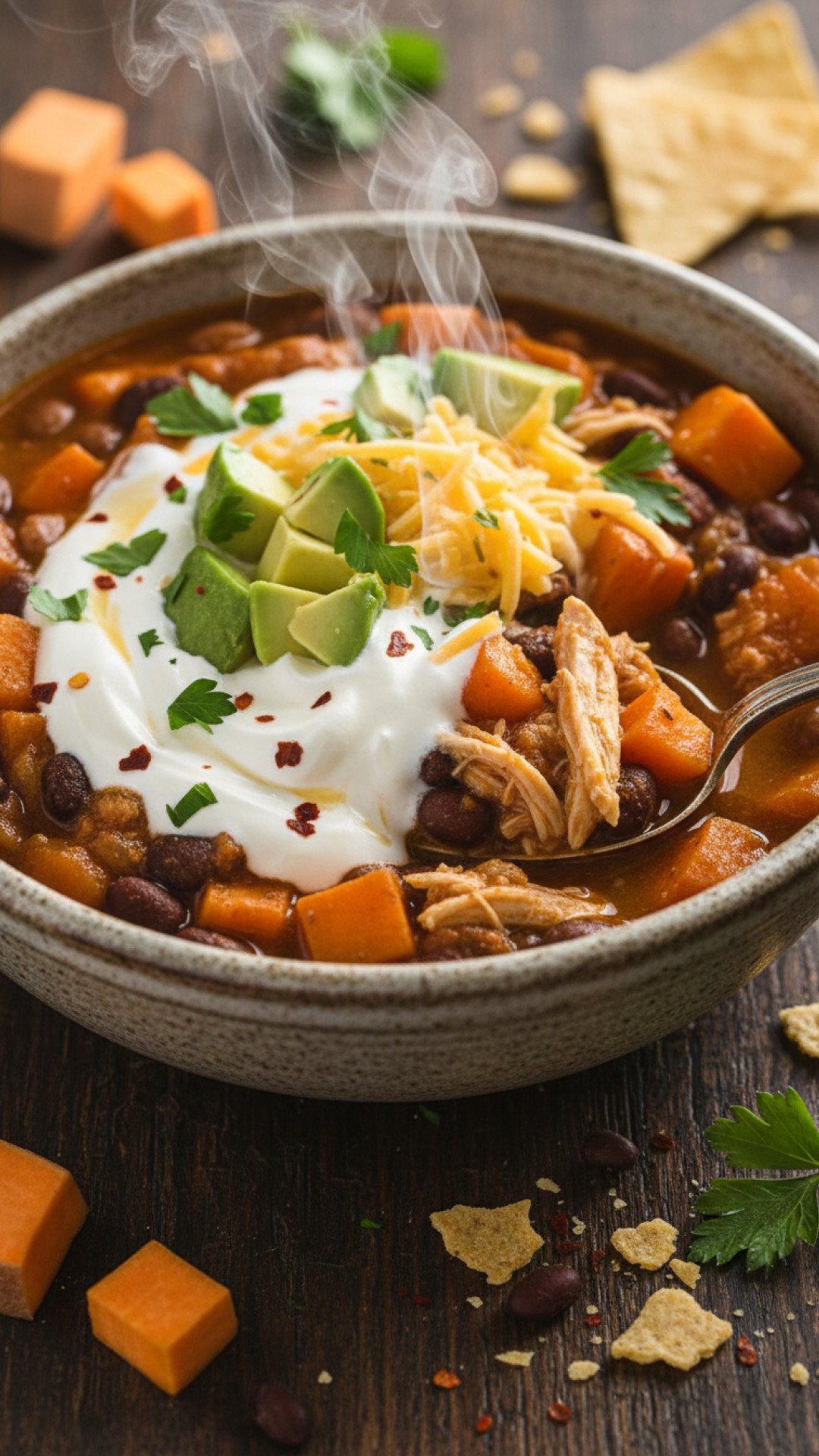 Slow Cooker Chicken and Sweet Potato Chili Preparation