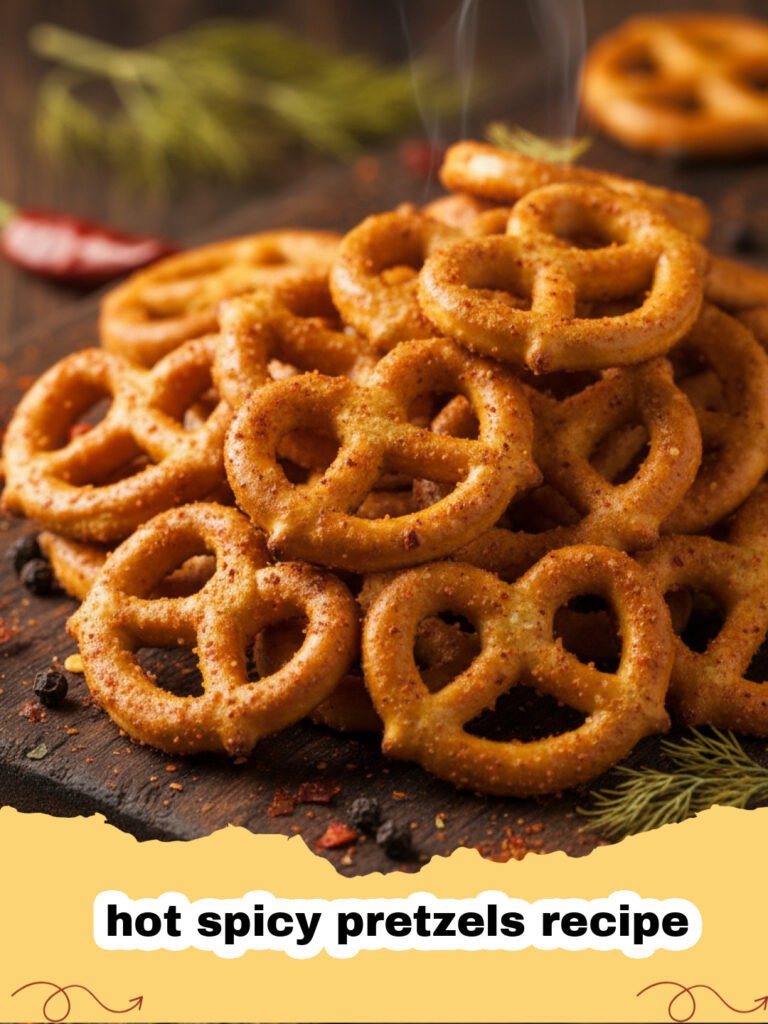 hot spicy pretzels recipe - A close-up shot of crunchy hot spicy pretzels in a wooden bowl, coated in red pepper flakes and seasoning.