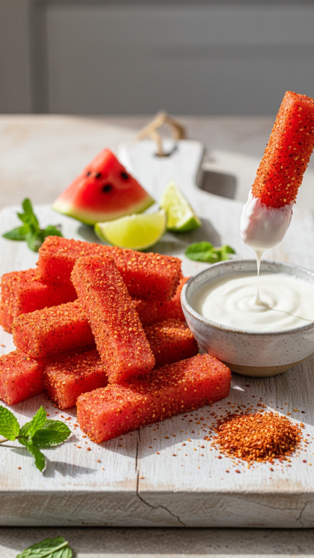 Spicy Watermelon Fries with Lime and Tajin Preparation