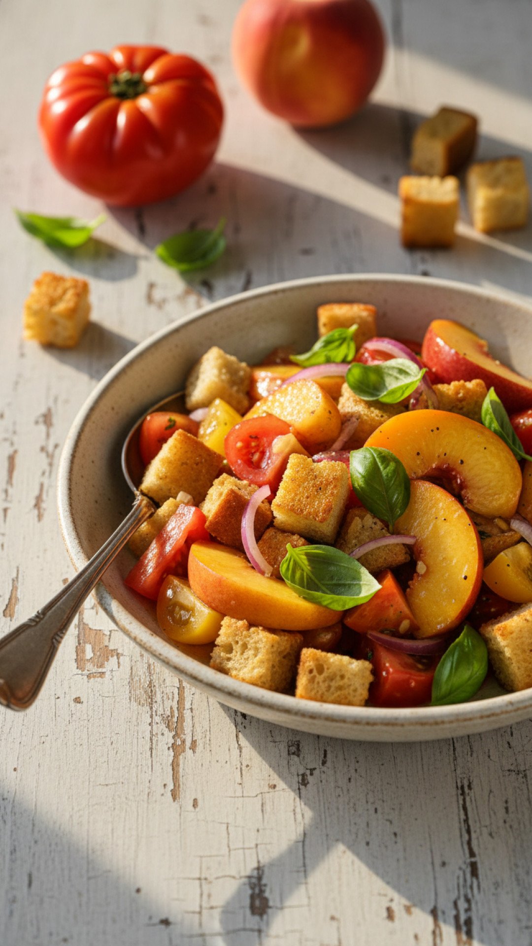 Summer Peach Panzanella Salad Preparation