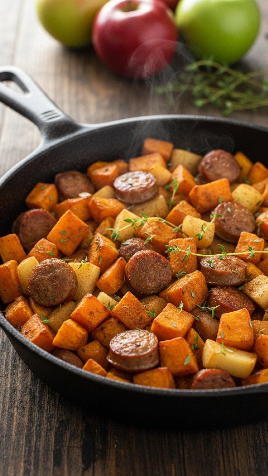 Sweet Potato Apple and Sausage Skillet Preparation