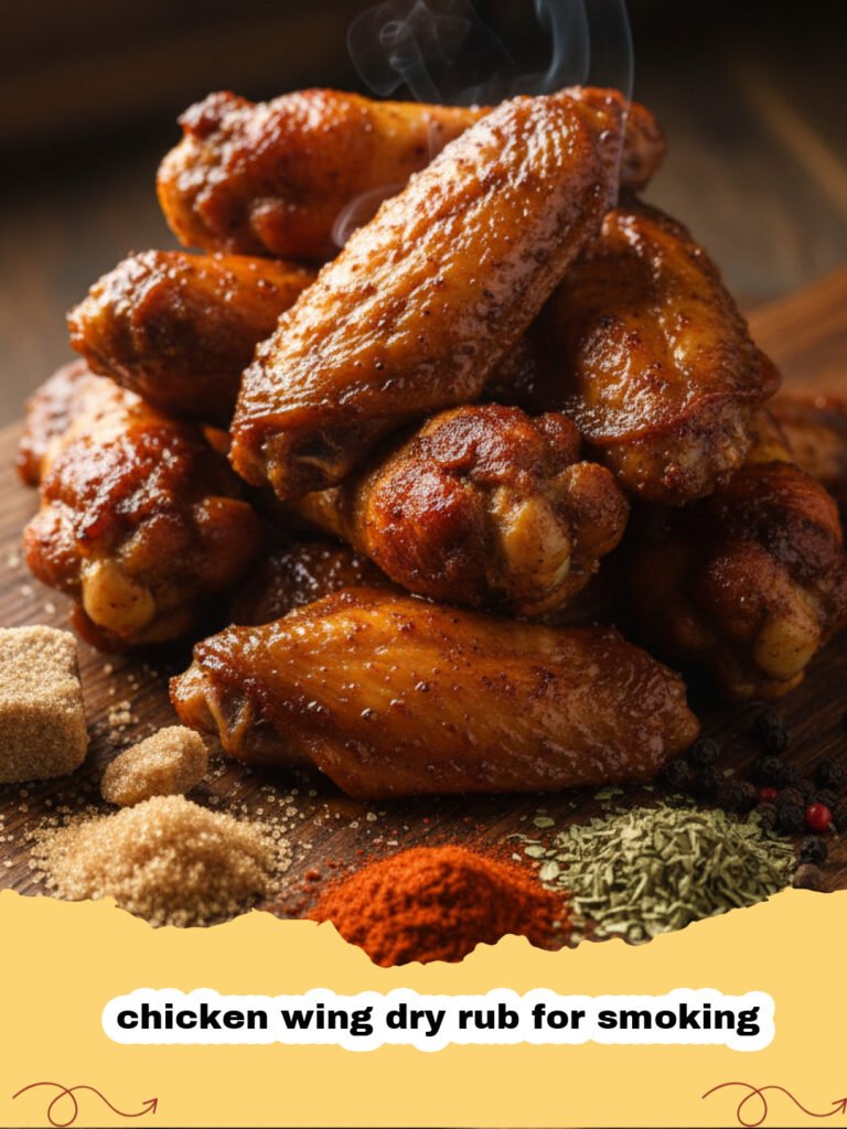 chicken wing dry rub for smoking - A tray of crispy smoked chicken wings coated in a dark mahogany dry rub.