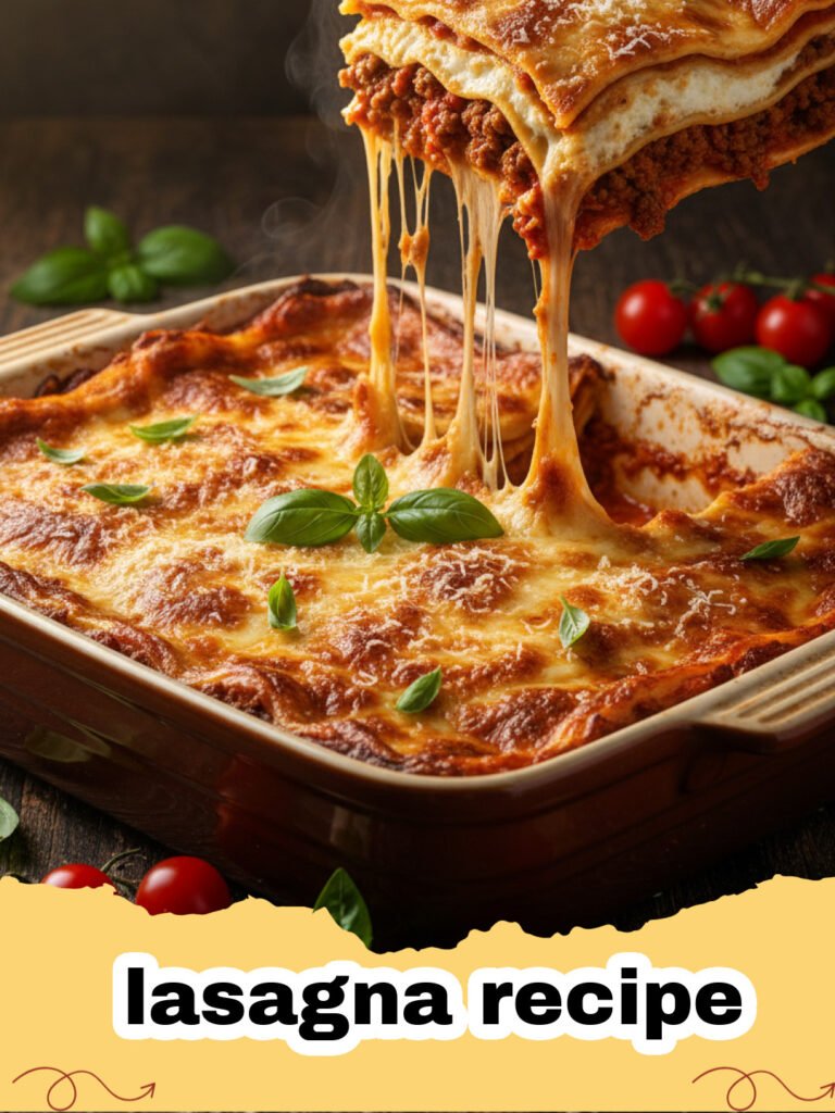 lasagna recipe - A close-up shot of a multi-layered lasagna with melted mozzarella cheese and red meat sauce.