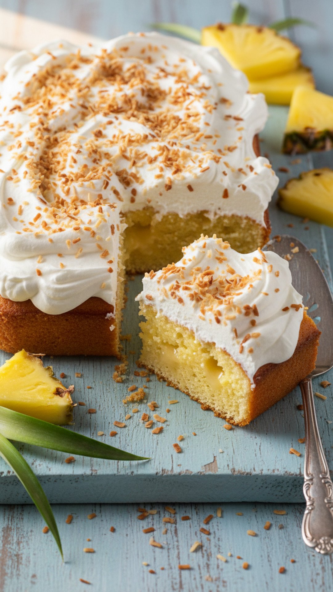 Tropical Pina Colada Poke Cake Preparation