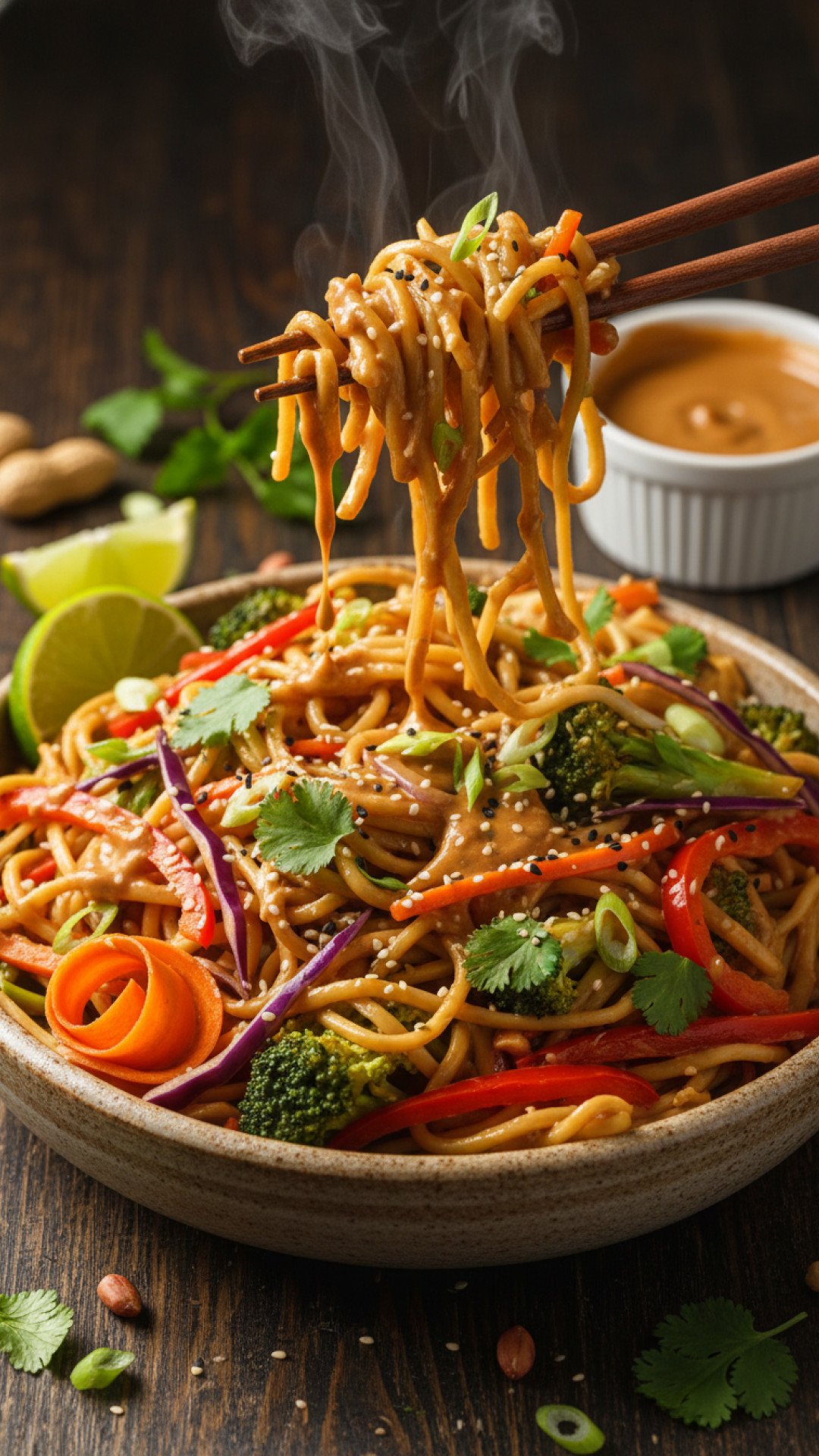 Vegetable Stir Fry with Peanut Sauce Preparation