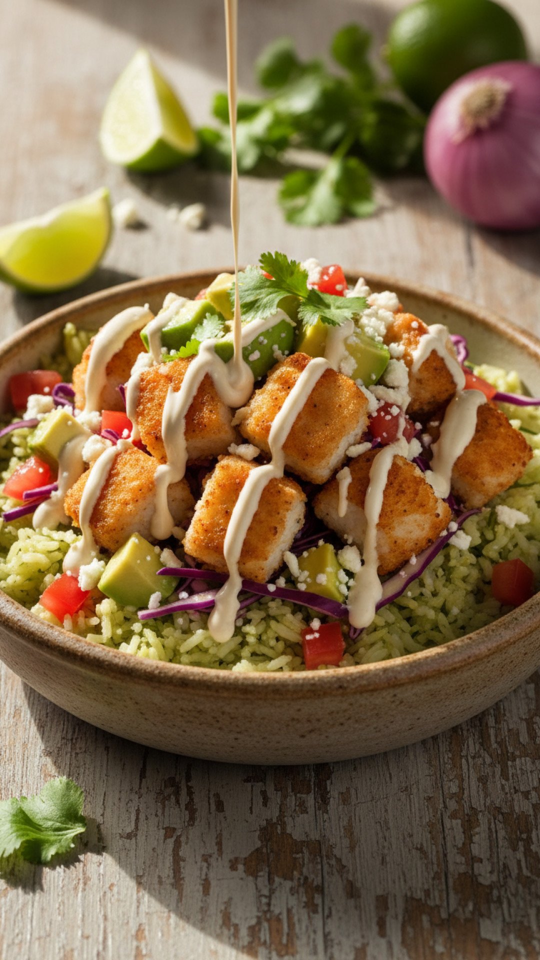 Zesty Fish Taco Bowls with Cilantro Lime Crema Preparation