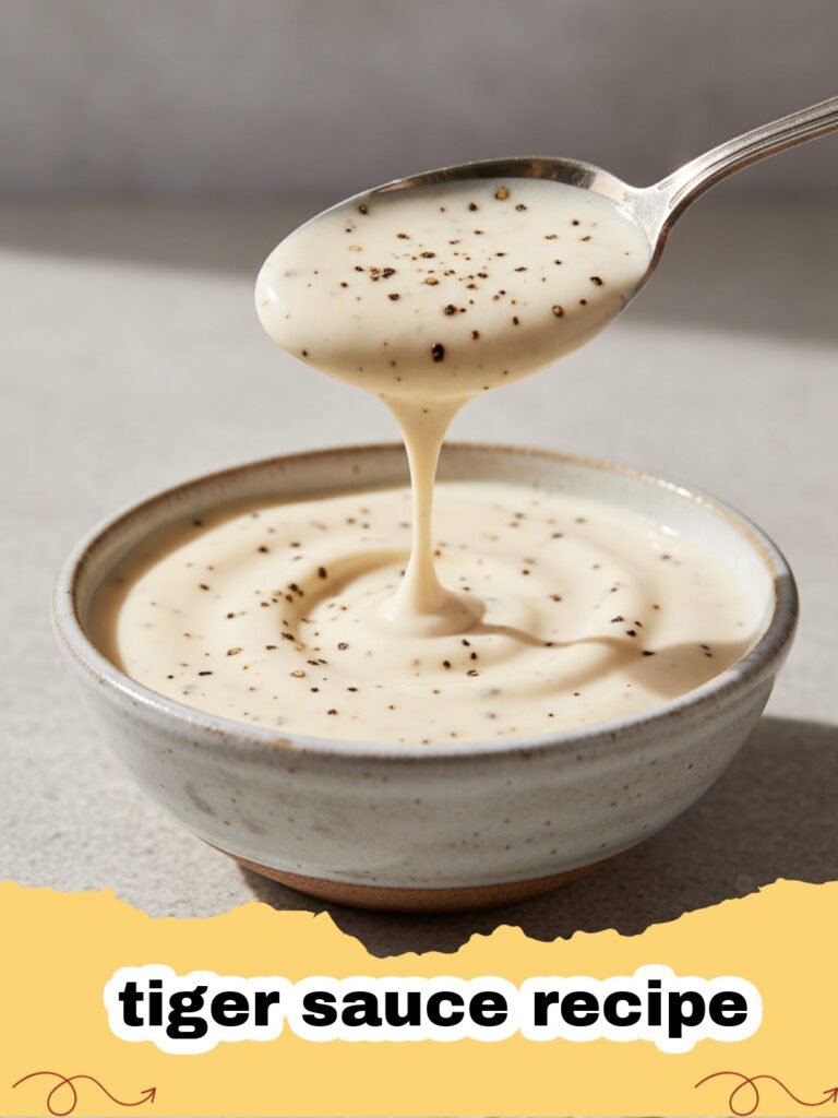 tiger sauce recipe - A glass jar filled with creamy, pale orange tiger sauce next to a bowl of roast beef.