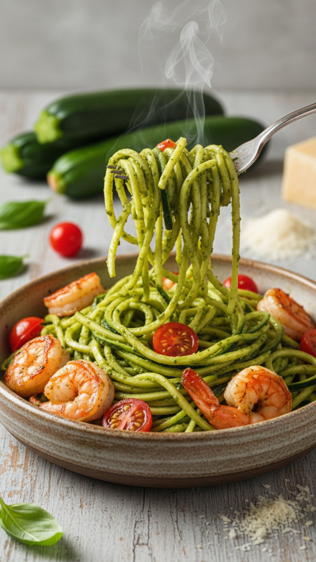 Zucchini Noodles with Pesto and Shrimp Preparation