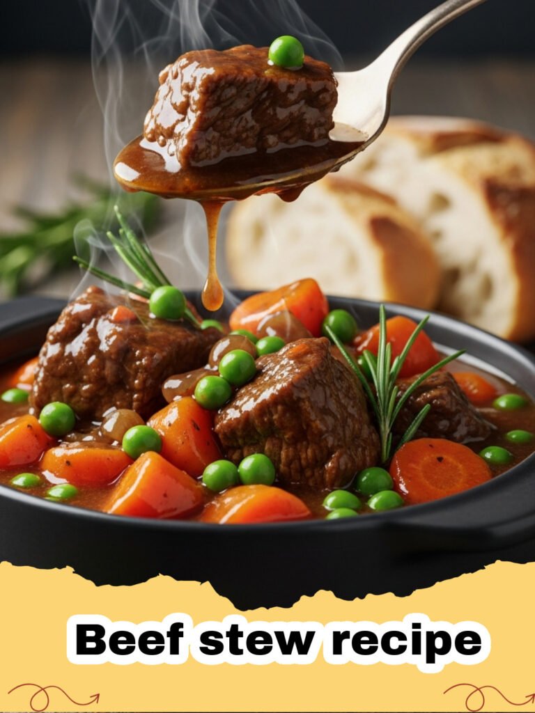 Beef stew recipe - A steaming bowl of hearty beef stew with carrots and potatoes