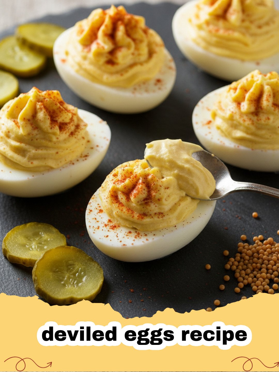 deviled eggs recipe - A platter of perfectly piped deviled eggs garnished with paprika and chives.