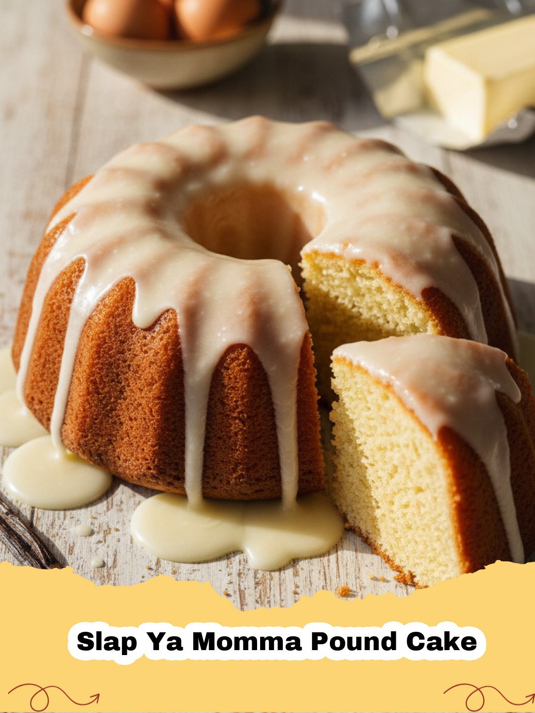 A perfectly golden-brown Slap Ya Momma Pound Cake on a wire rack, dusted with powdered sugar, ready to be sliced.