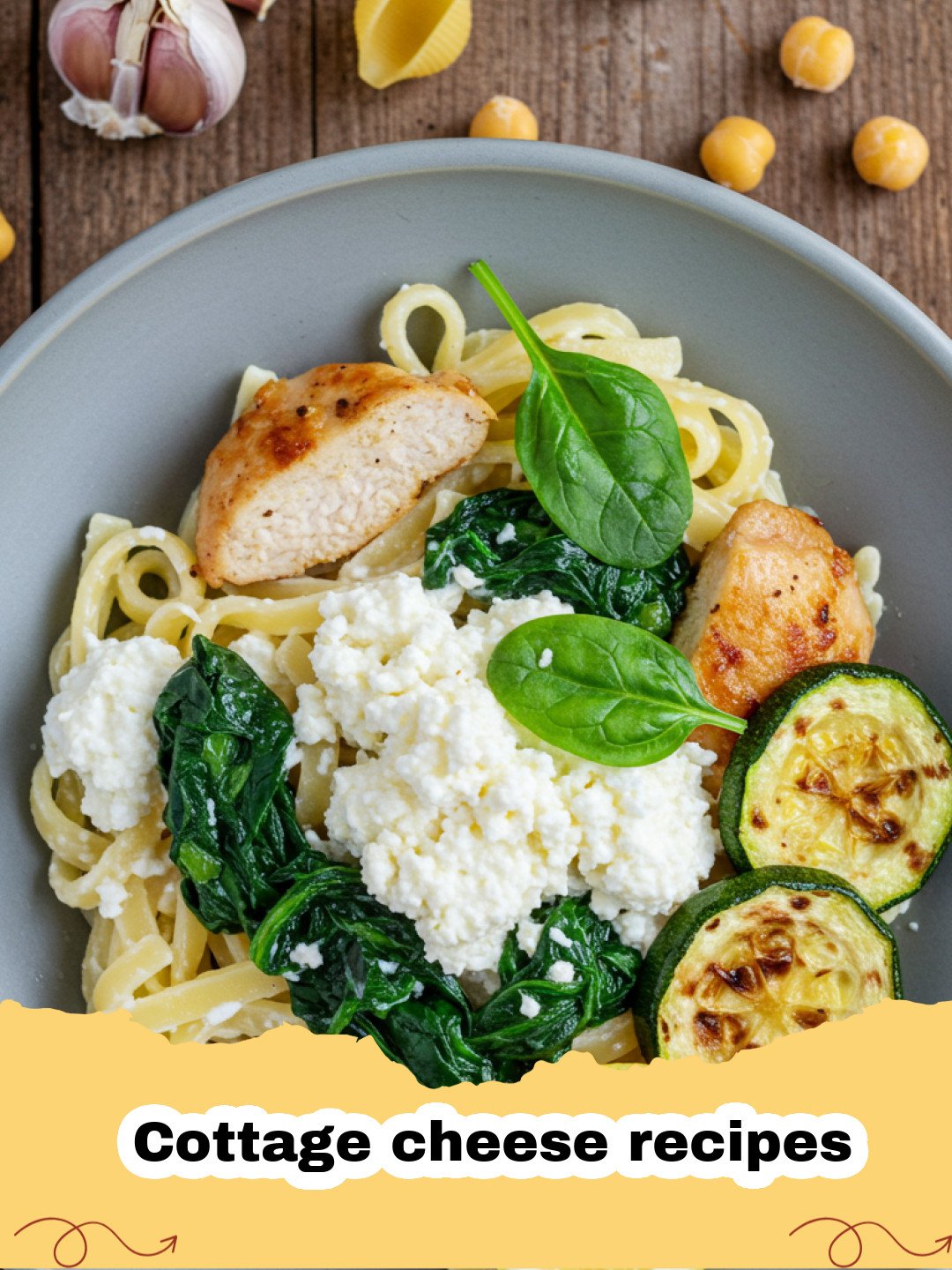 Cottage cheese recipes - A close-up shot of creamy blended cottage cheese pasta sauce over rotini noodles topped with parsley.