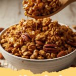 protein granola recipe - Close-up of golden-brown homemade protein granola with nuts and seeds