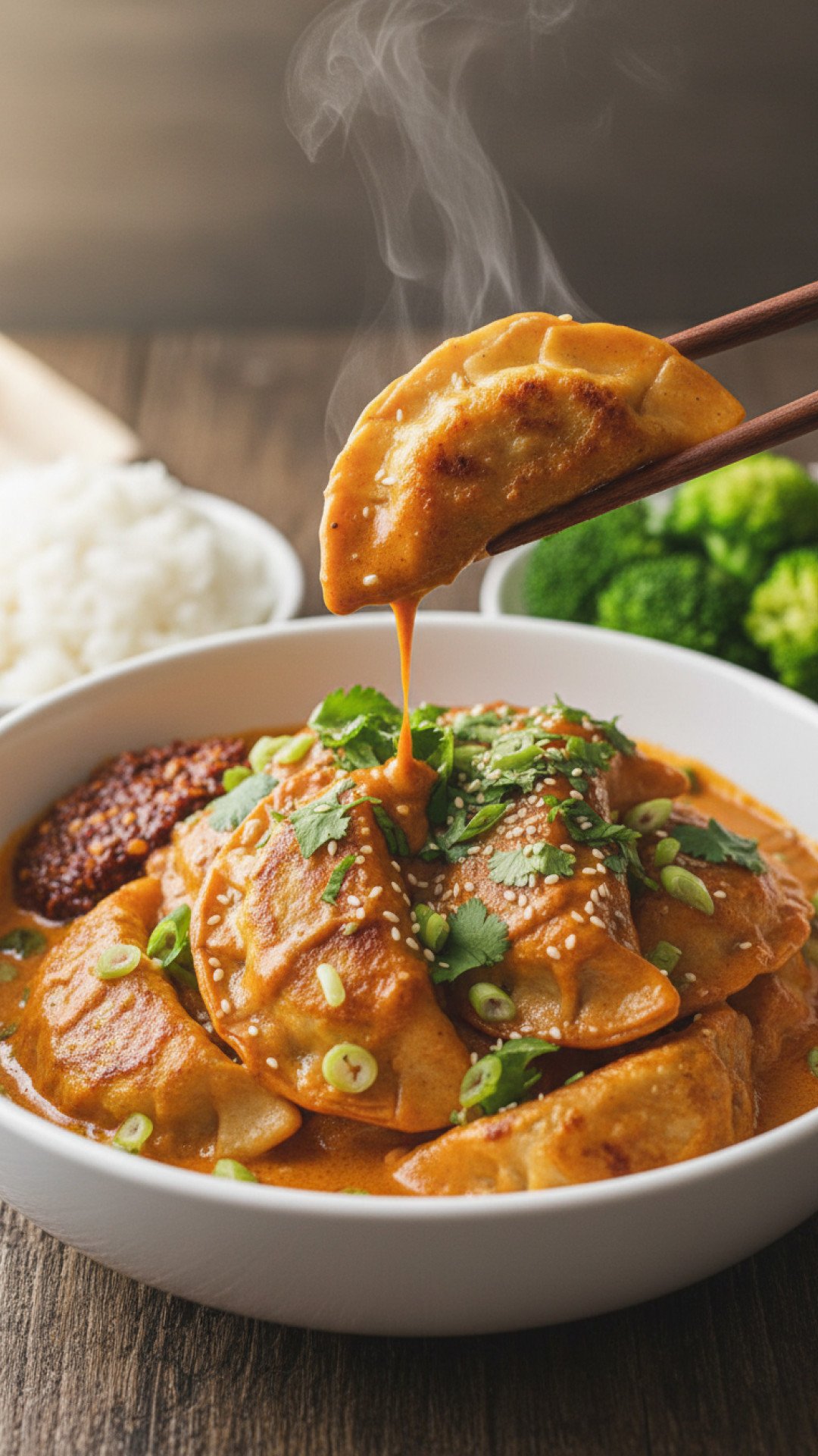 Easy Baked Potstickers with Thai Curry Sauce Preparation