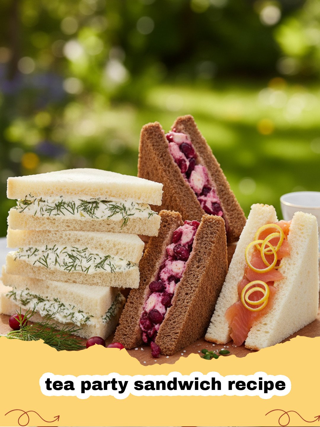 tea party sandwich recipe - A beautiful platter of assorted tea party sandwiches including cucumber, egg salad, and smoked salmon.