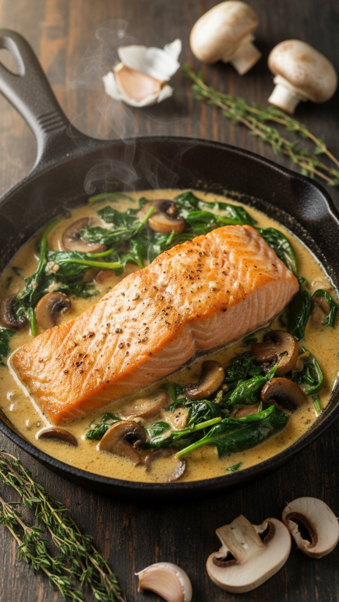 Healthy Garlic Butter Salmon Spinach Mushrooms Weeknight Winner Preparation