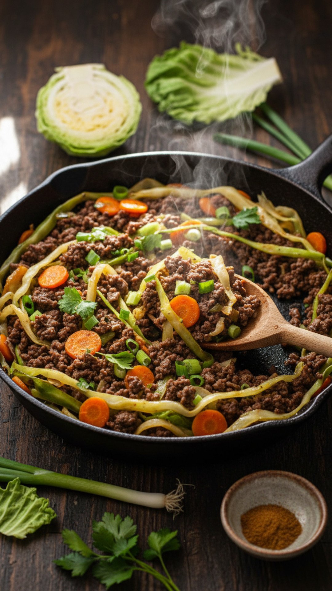 Hearty Ground Beef and Cabbage Skillet Preparation
