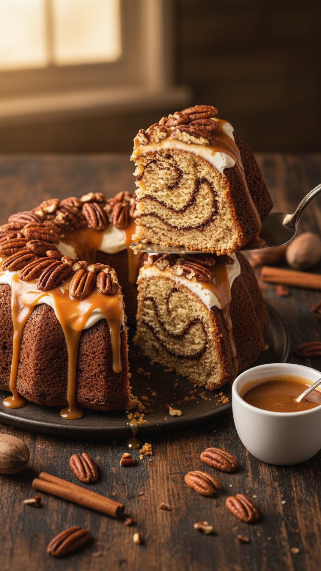 Pecan Caramel Cinnamon Roll Cream Cheese Pound Cake Preparation