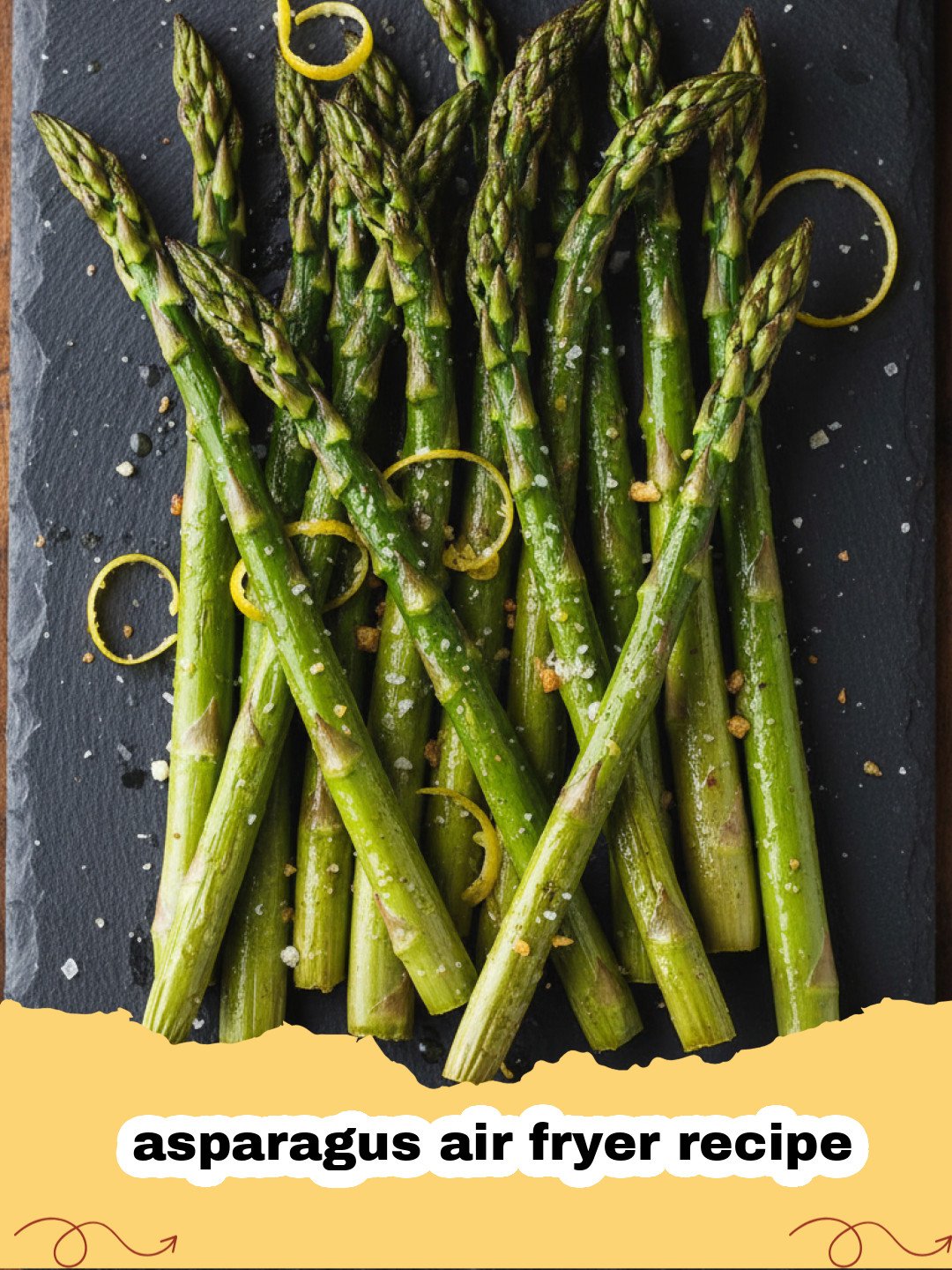 asparagus air fryer recipe - Crispy air fried asparagus with lemon slices and parmesan