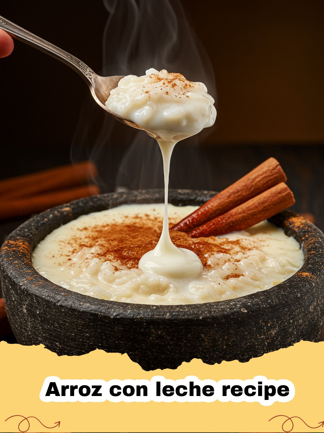 Arroz con leche recipe - A bowl of creamy Arroz con leche sprinkled with ground cinnamon and a cinnamon stick garnish.