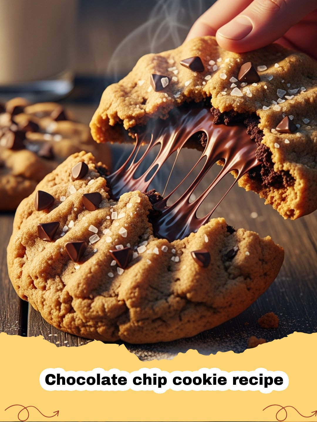 Chocolate chip cookie recipe - A stack of warm, gooey chocolate chip cookies on a cooling rack