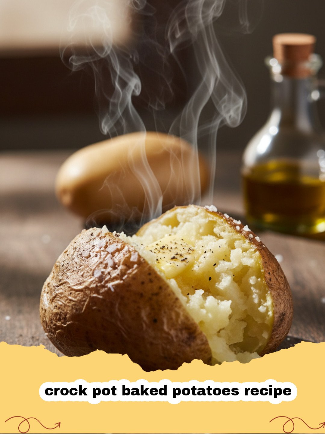 crock pot baked potatoes recipe - Fluffy crock pot baked potatoes topped with butter, sour cream, chives, and bacon bits.