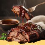 Close up of shredded Slow Cooker BBQ Brisket on a bun with coleslaw