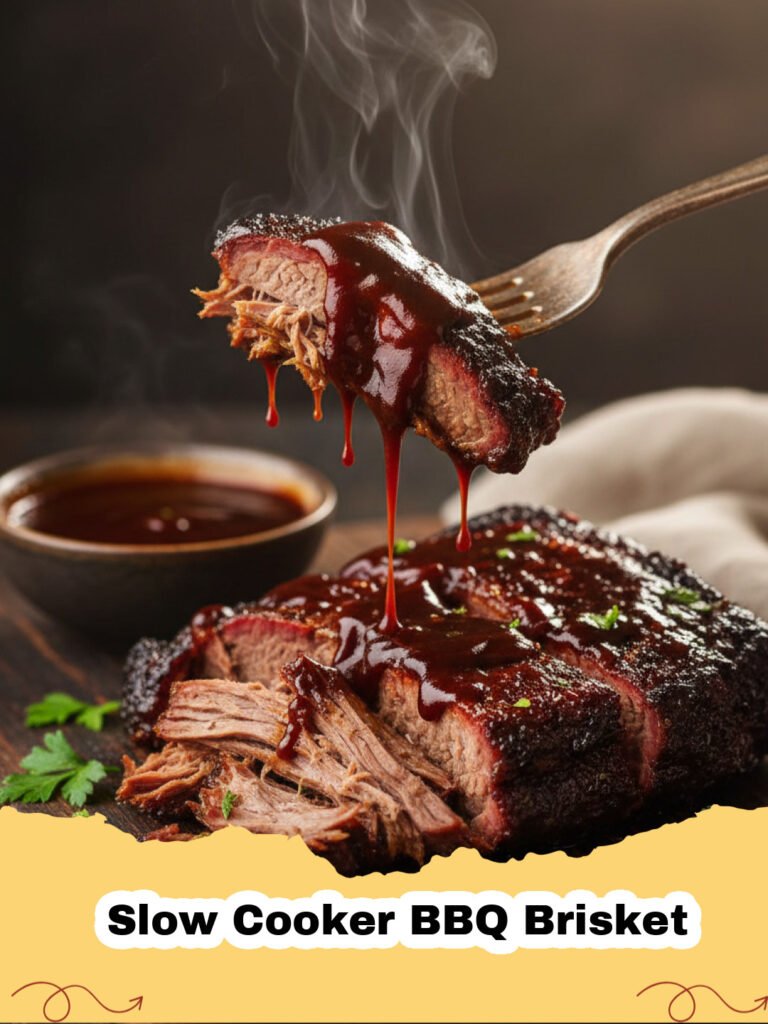 Close up of shredded Slow Cooker BBQ Brisket on a bun with coleslaw