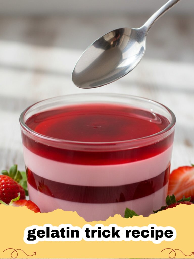 gelatin trick recipe - A vibrant, perfectly wobbly gelatin dessert with fruit suspended inside, glistening under the light.