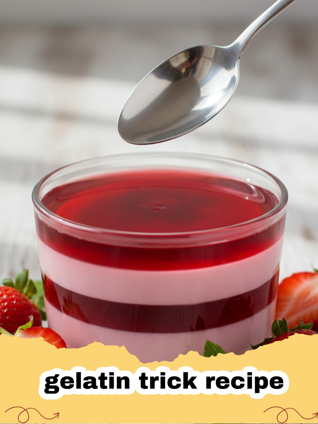 gelatin trick recipe - A vibrant, perfectly wobbly gelatin dessert with fruit suspended inside, glistening under the light.