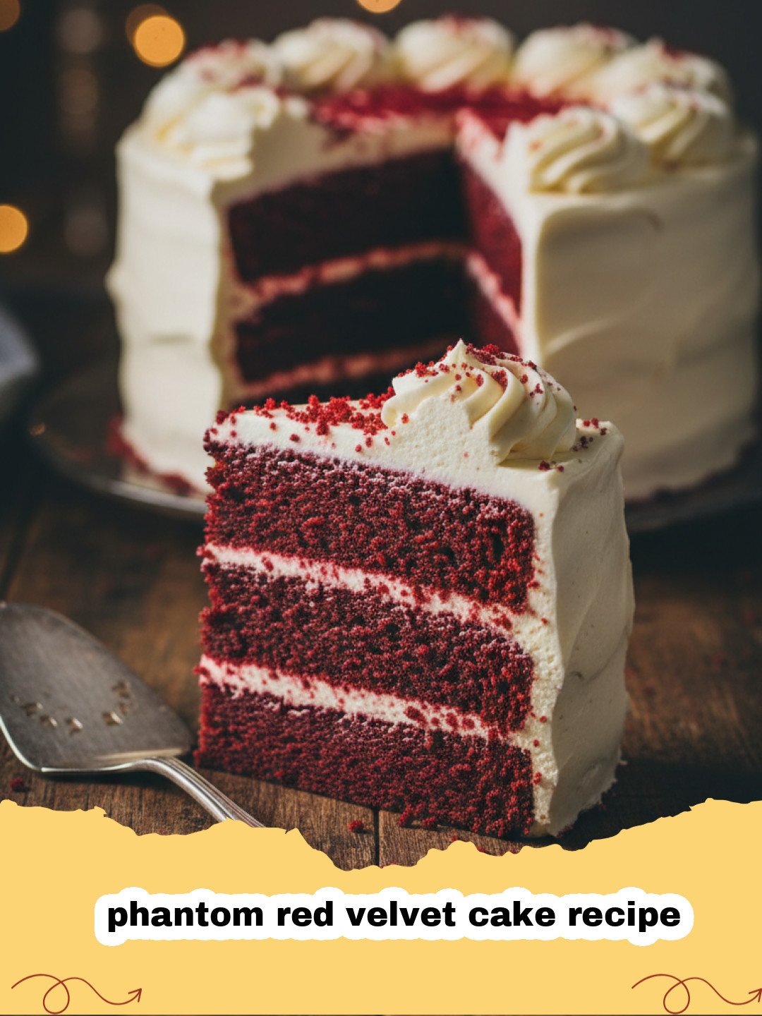 phantom red velvet cake recipe - A stunning, perfectly frosted Phantom Red Velvet Cake on a white cake stand, with a slice removed to show the moist red interior and creamy white frosting.