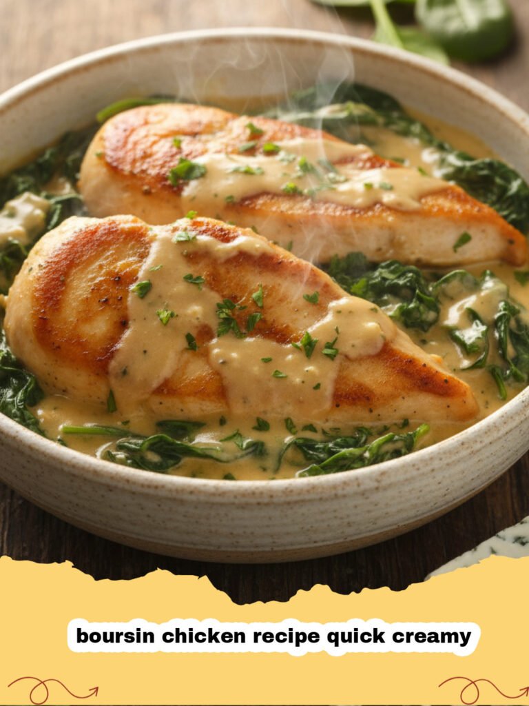boursin chicken recipe quick creamy - Close-up of creamy Boursin chicken in a skillet, garnished with fresh parsley.